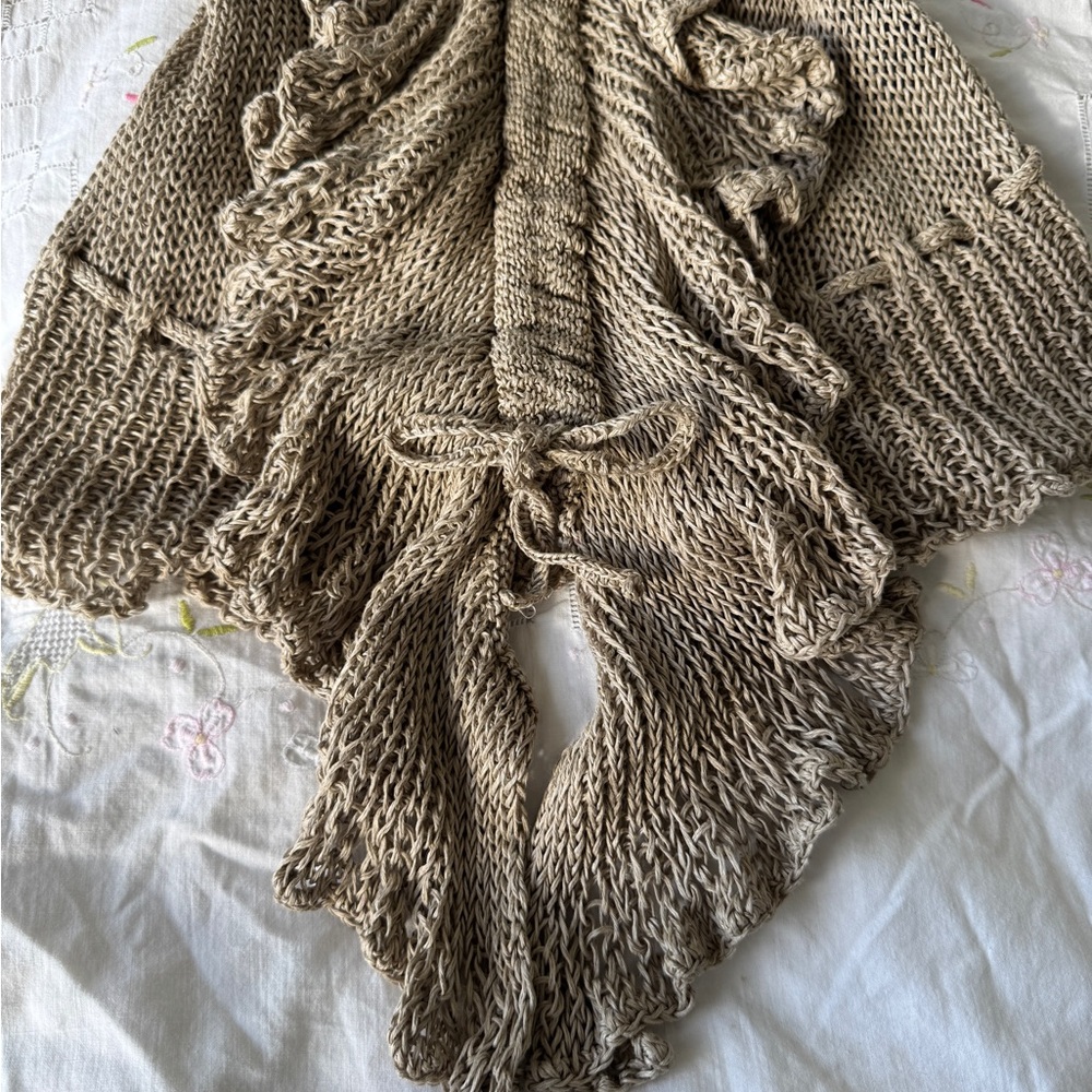 Ralph Lauren Beige Linen Ruffle Knit Top Size M - Picture 3 of 6